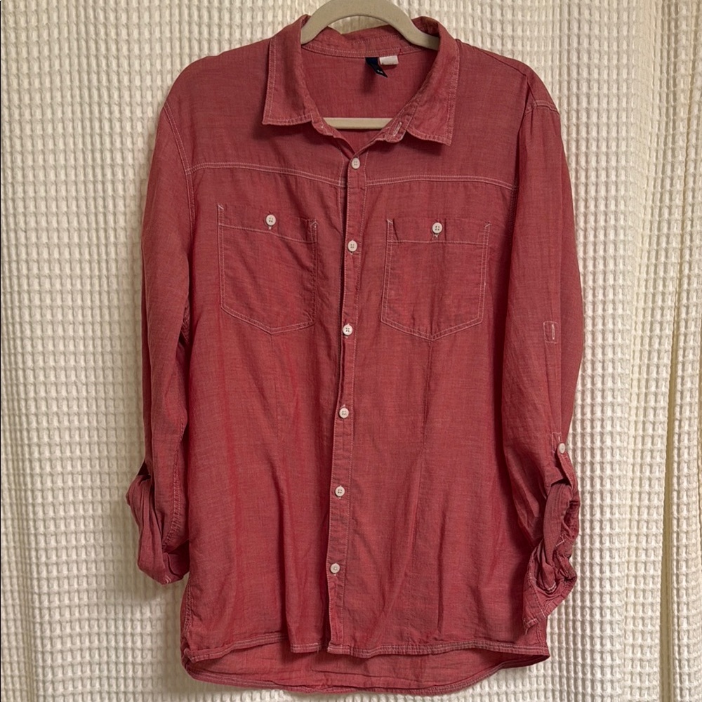 Divided Red Button-Up Shirt